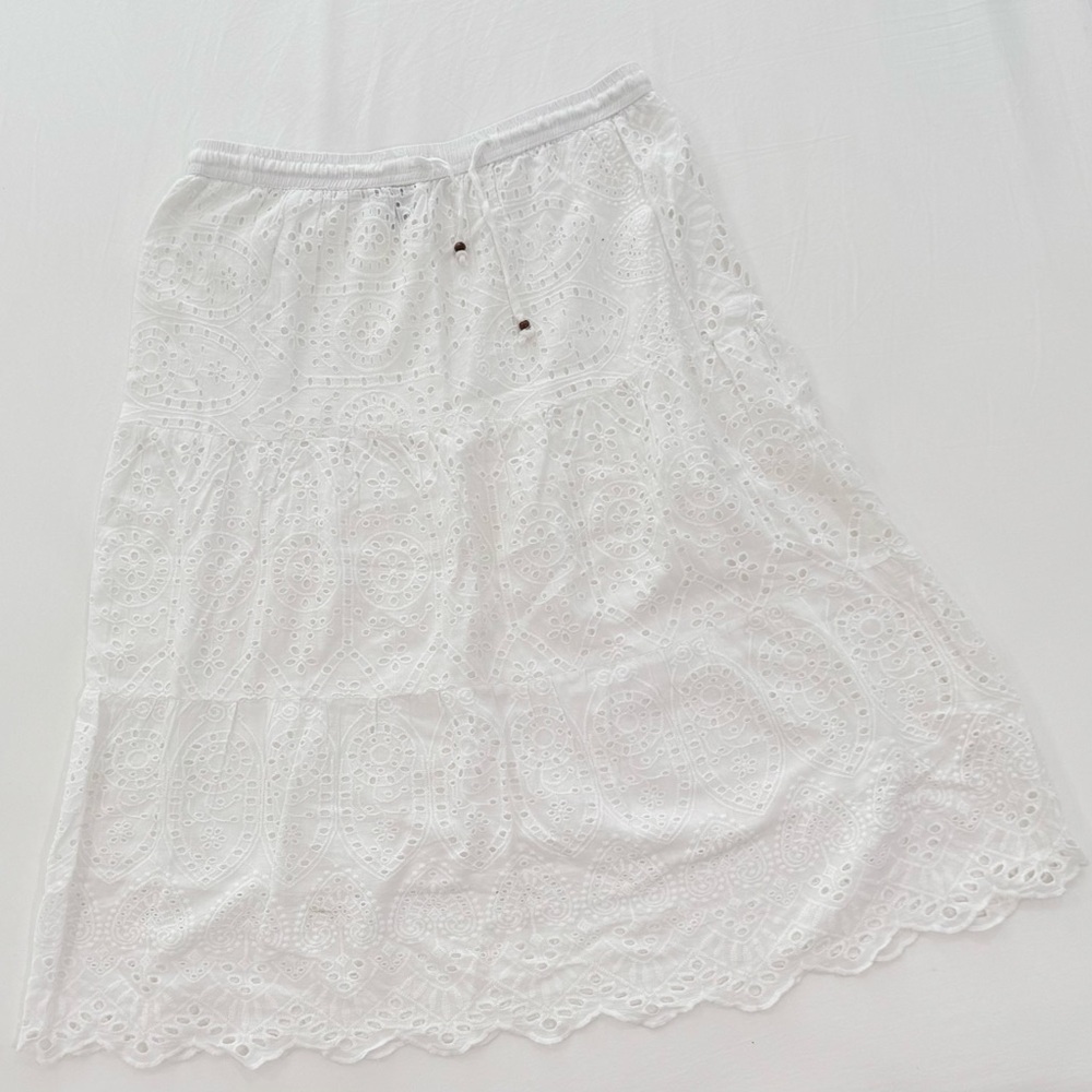 Elegant White Eyelet Maxi Skirt